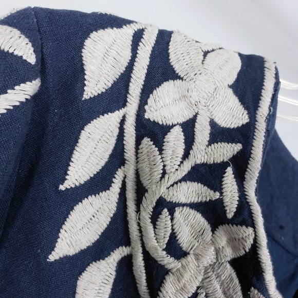 Lucky Brand Women's Blue Floral Embroidered Hook Lined Top Tunic Coat Jacket - Picture 4 of 12